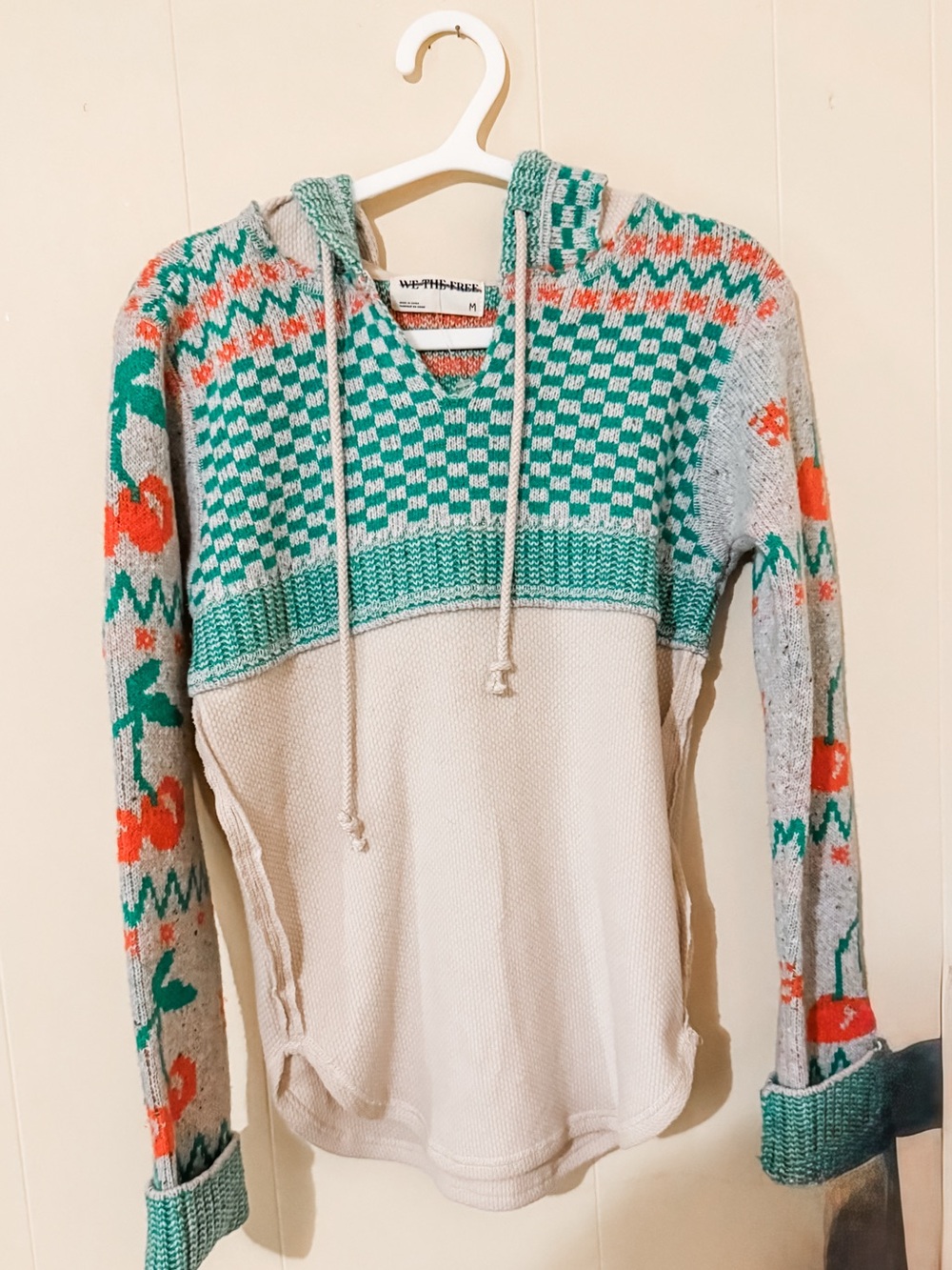 Free People Mint Green Cherry Intarsia Hoodie - Picture 4 of 7